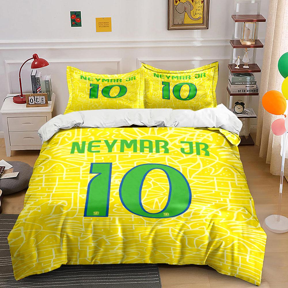 Sfondo giallo, testo Neymar Jr Set biancheria da letto Set copripiumini Copripiumini Federe(1 * Copripiumino 2 * Federe senza imbottitura per piumino)