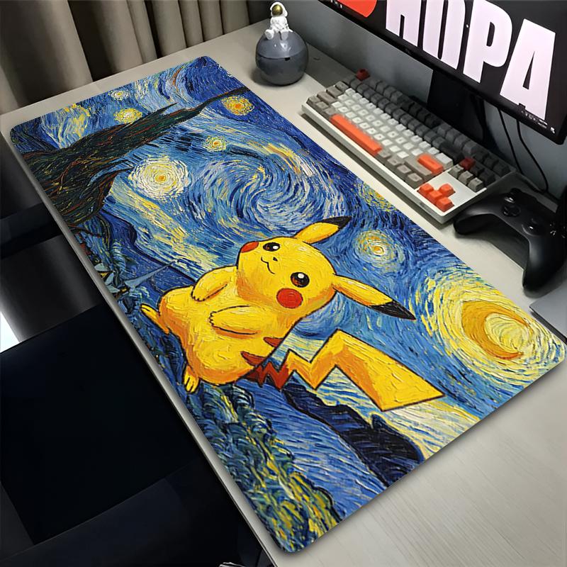 kawaii Mouse Pads Pokemon Large Extended Non Slip Gamer Desk Mat Pikachu Starry Night oil painting Antislip Gaming Mouse Pads