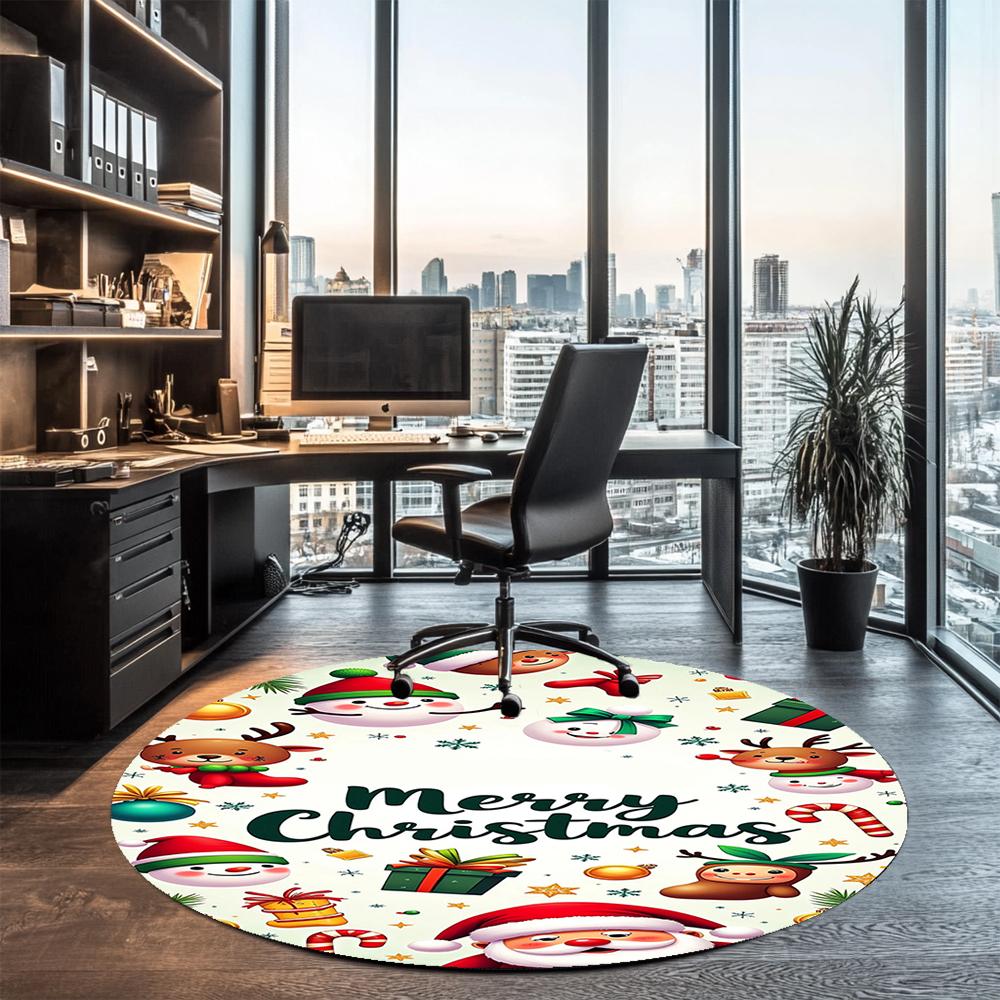 Christmas Printed Round Rug Carpet Chair Rug Area Rug Entryway Doormats,for Office Chair Living Room Bedroom Kitchen Room.