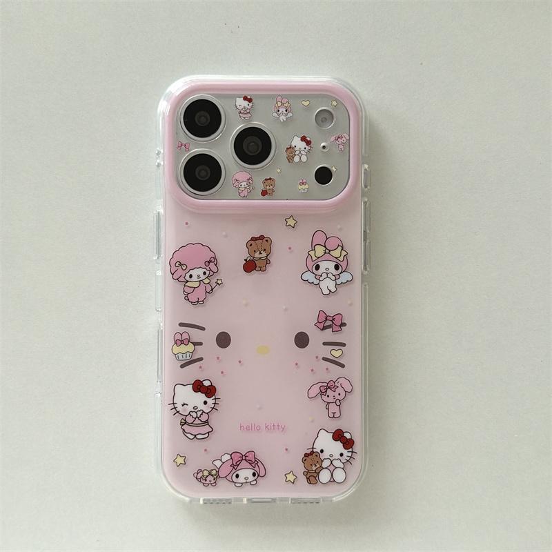 New Hello Kitty My Melody Pink Clear Phone Case With Beaded Chain For iPhone 14 15 16 17 Pro Max INS Cute Shockproof Cover Girls