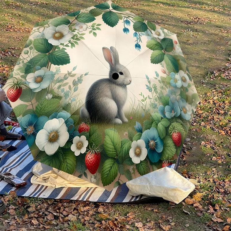 1PC Rabbit flowersAutomatic Open/Close Umbrella with Windproof, 8-Rib Sturdy Canopy, Durable Ribs, Fashionable Design1313A