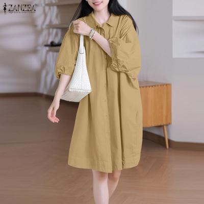 Rochie Casual de Vară pentru Femei cu Guler Revers și Mâneci 3/4
