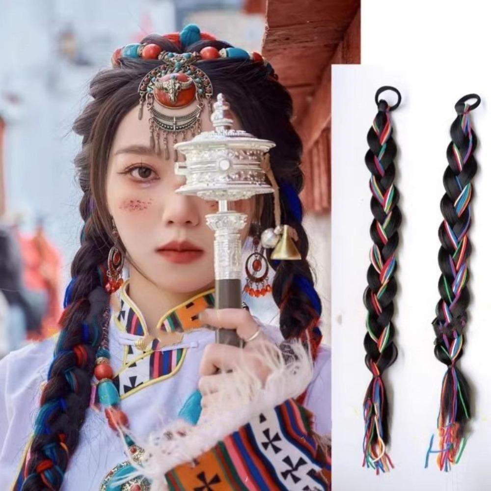 National Style Tibetan Wig Braid Synthetic Wig Twist Braids Ponytails Hair Extensions  Women