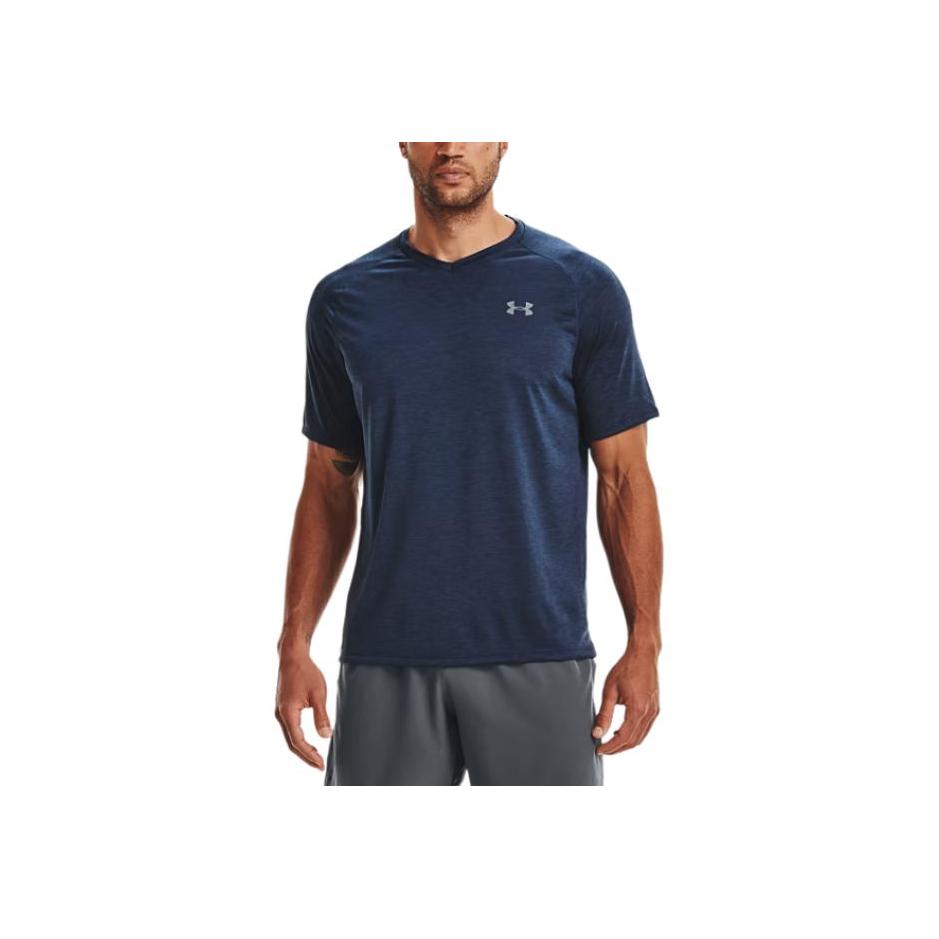 Under Armour Solid Color Logo Print Straight Cut Crew Neck Short Sleeve T-Shirt Men Tops Dark-Blue 1328190-408