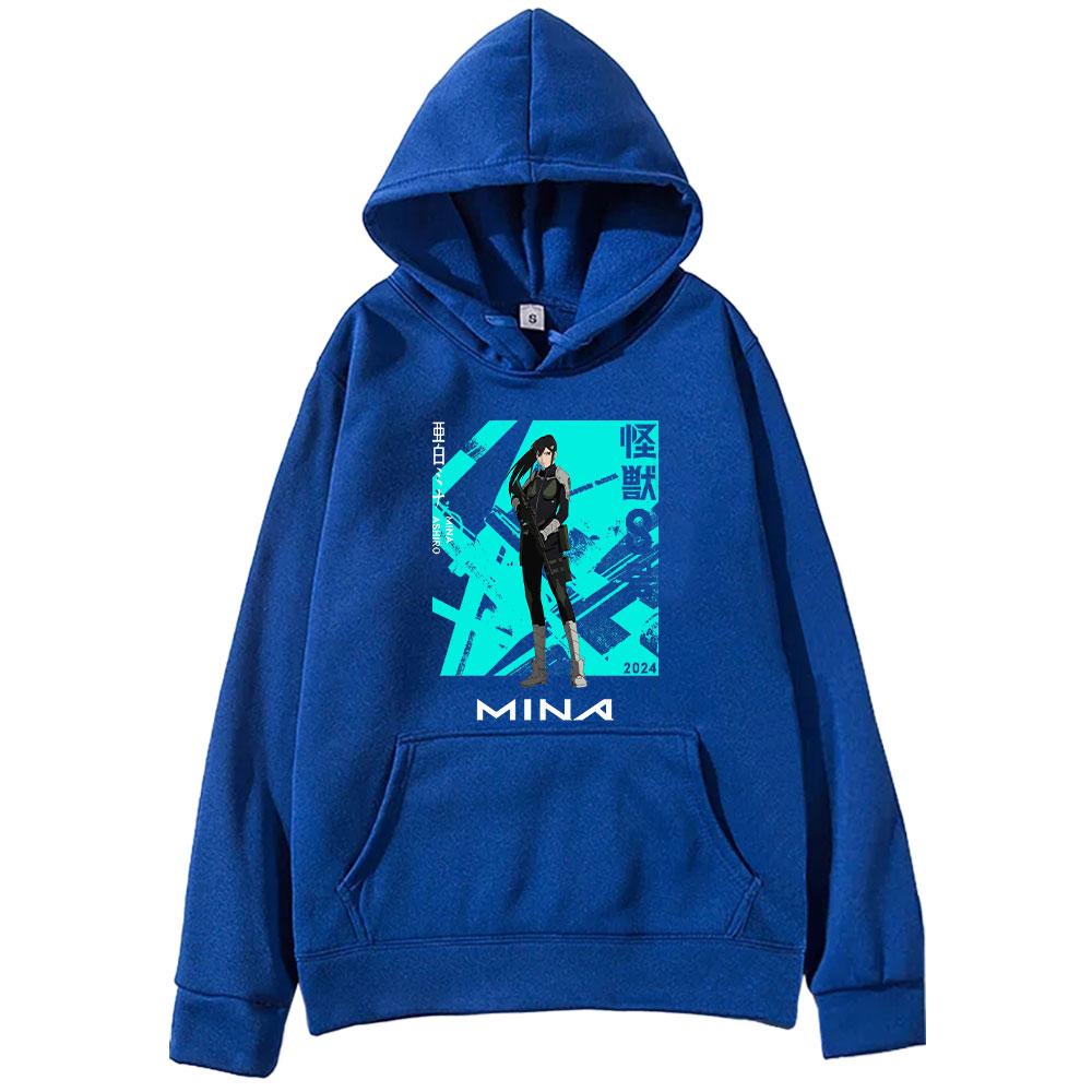

Harajuku Anime Kaiju No. 8 Ashiro Mina Print Hooded Men Women Manga Hoodies Loose Casual Sweatshirt Unisex Streetwear 4XL синий