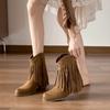 Round Head Martin Boots Women's 2026 New Retro Metal Fringed Thin Boots Western Matte Short Boots