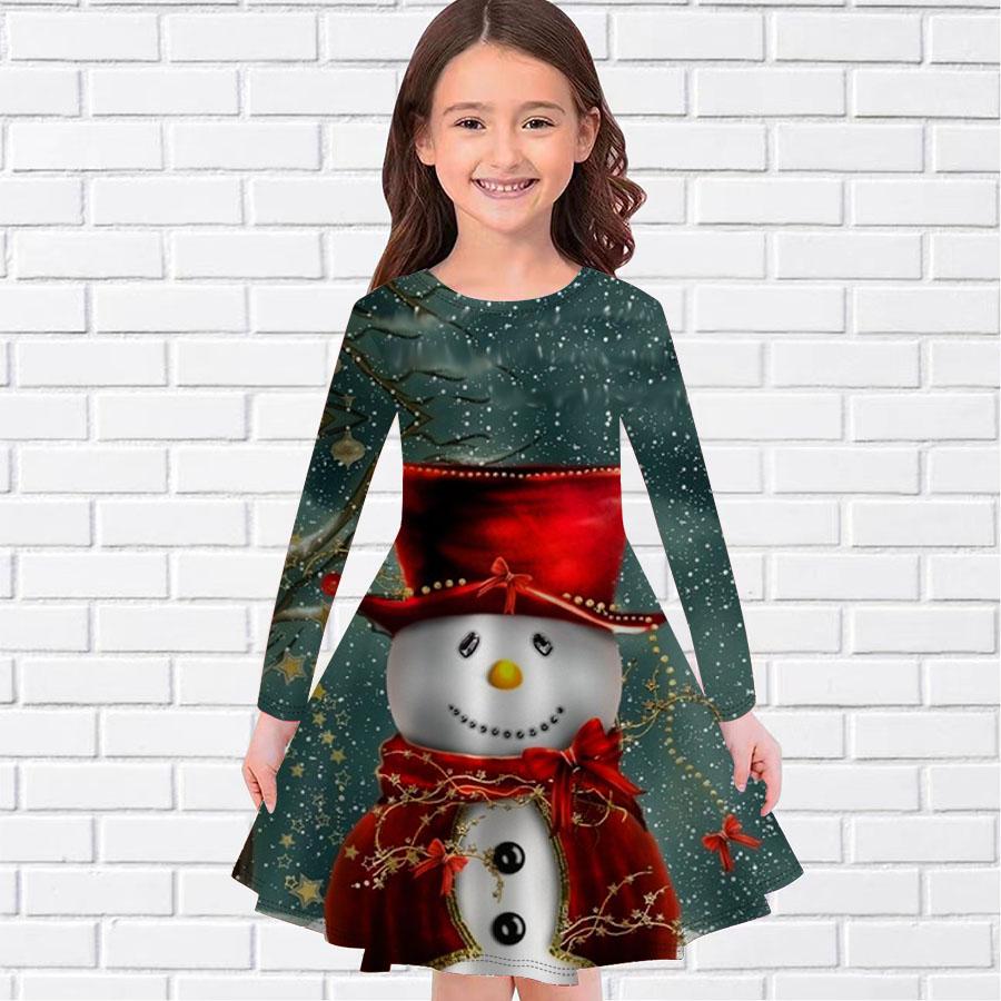 

Повседневное платье для девочек с интересным принтом снеговика и круглым вырезом, с длинными рукавами, детское платье принцессы 180 светло-зеленый