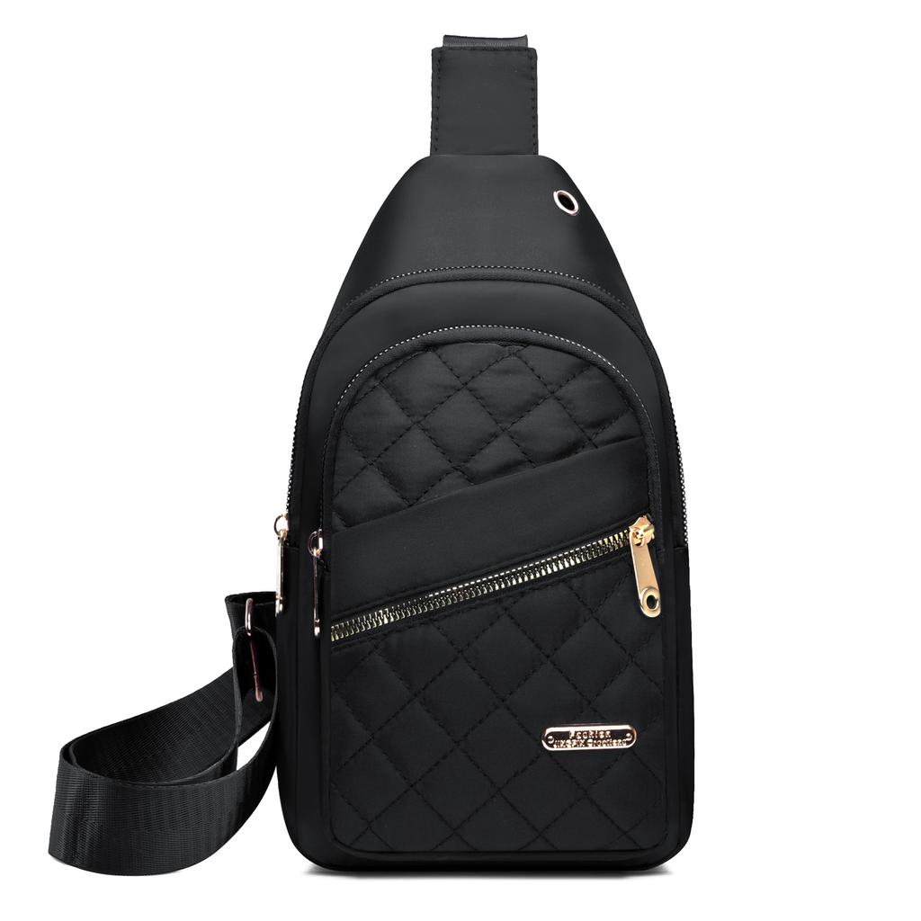 New nylon cloth breast bag women's fashion embroidered thread rhombus shoulder messenger bag large capacity cycling breast bag