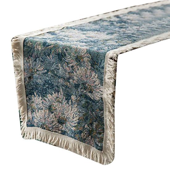 

Праздничная дорожка для стола с рисунком маслом в стиле бохо с бахромой в деревенском стиле 30x180cm синий