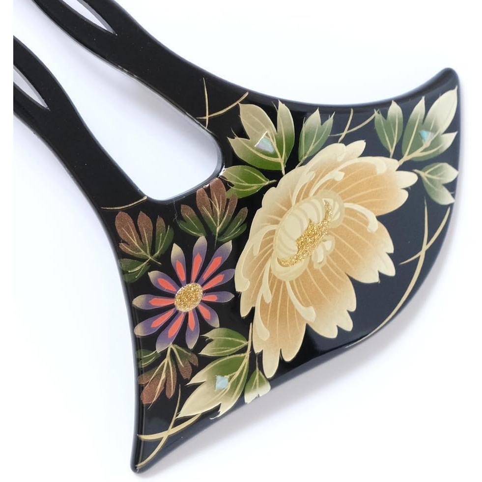 Watmos Style Kanzashi Hairpin for Formal Occasions - Maki-e Lacquerware, Kimono Hair Accessory, Made in Japan for Weddings, Ceremonies, Graduations,