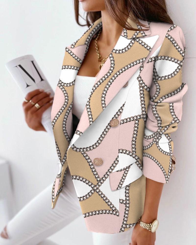 European & American Women's 2024 Autumn/Winter Slim Woolen Coat - Long Sleeve Double-Breasted Casual Printed Small Suit