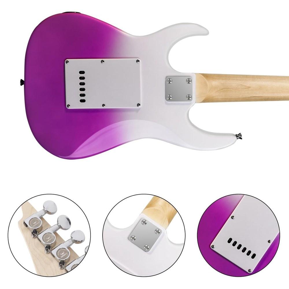 Bullfighter 34-inch Kids Electric Guitar Beginner Kit D120-R ST Style Mini Electric Guitar Purple with Pick Cable Strap Spare Strings and Gig Bag