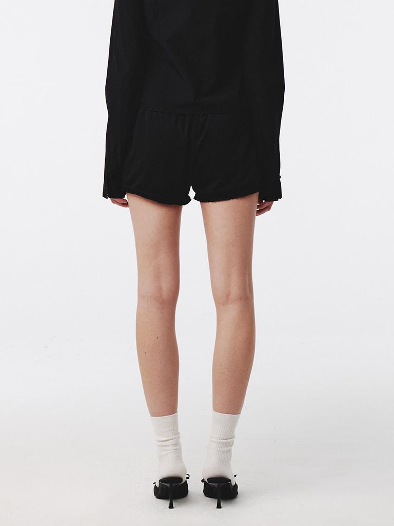 KIJUN Frill Jersey Shorts Black Ivory