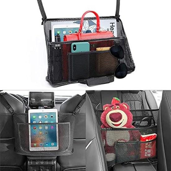 Car storage pocket bag net between seats trunk large capacity dirt scratch resistant small items holder automobile convenient (Black)