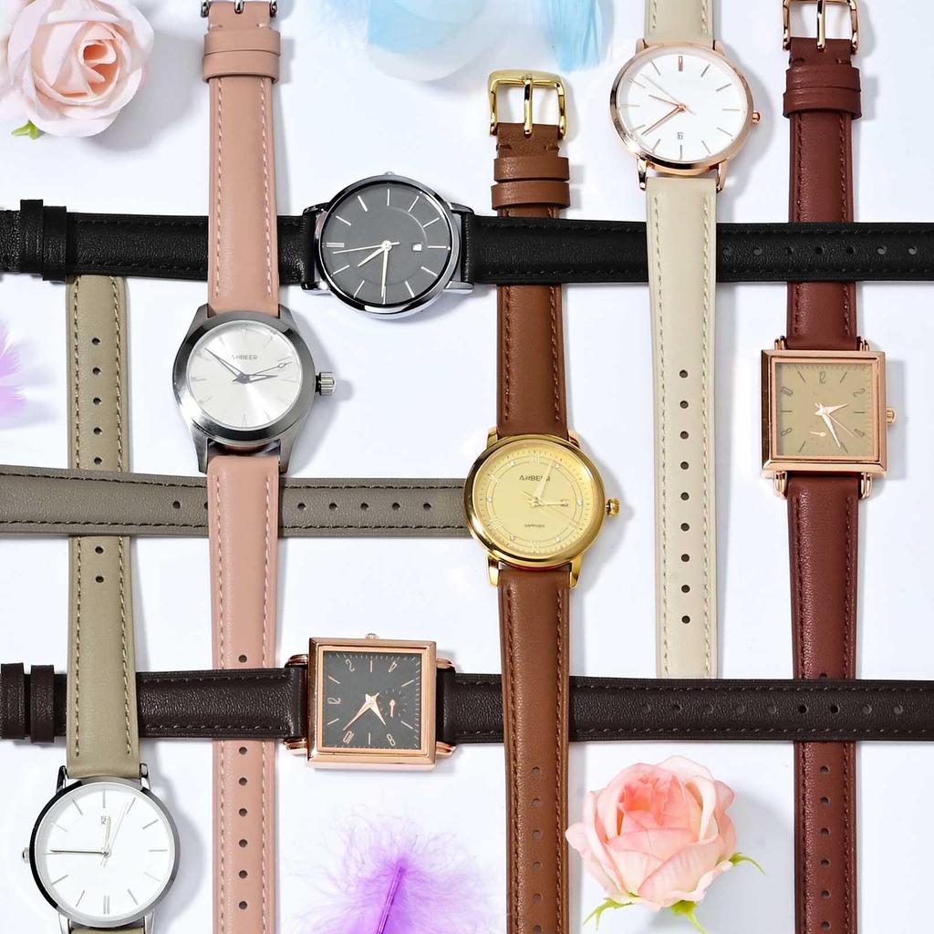 Anbeer 14mm Leather Watch Quick Elegant Watch Band for Pink with Rose Gold Buckle Strap, Release, Women,