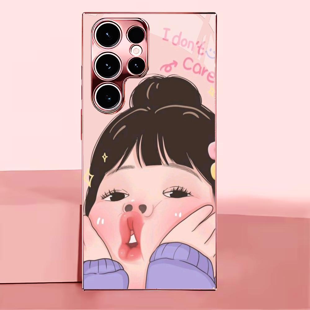 Cartoon Cute girl fashion funny Phone Case Glass TPU Smartphone for Samsung Galaxy S26 S25 S24 S23 S22 FE Ultra Plus coque Funda