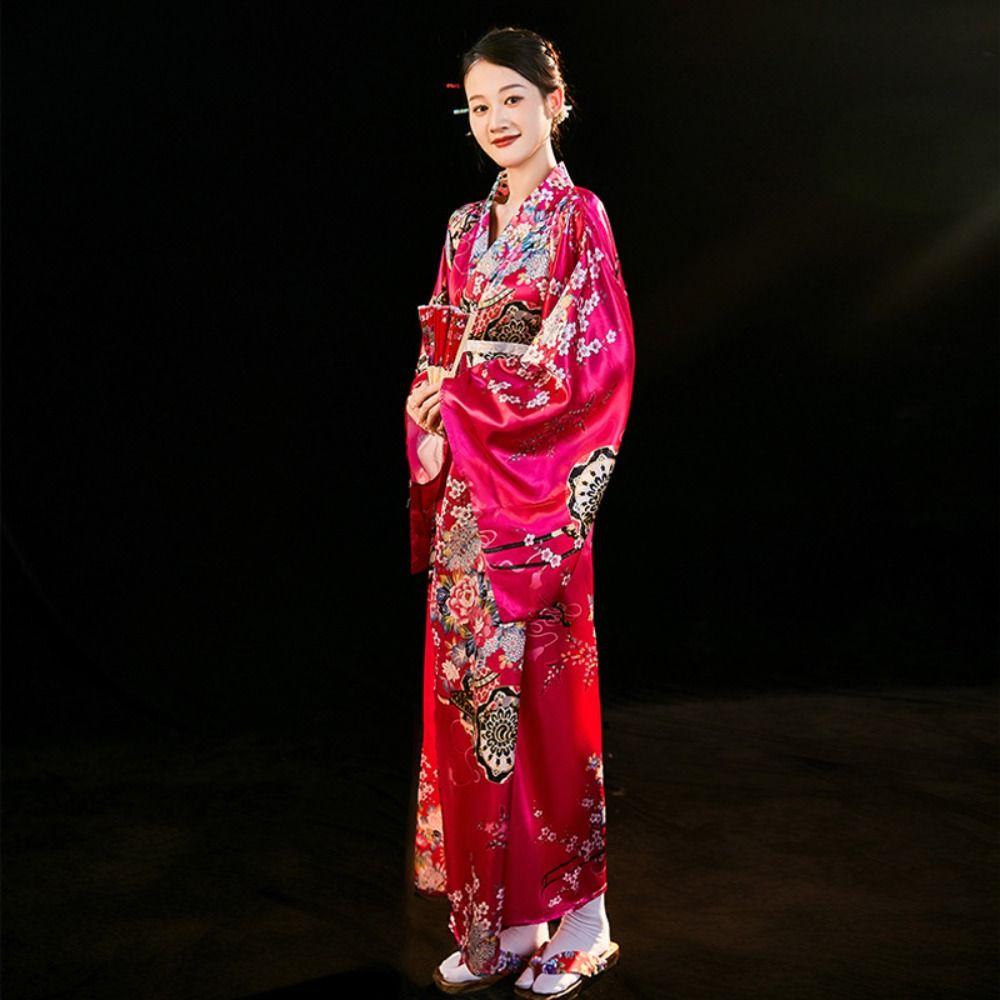 Cosplay Costume Sakura Girl  Kimono Dress Printed Floral Japanese Style Yukata Bathrobe  Geisha