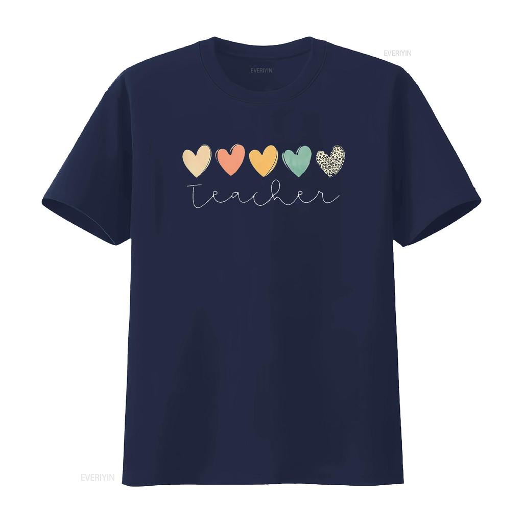 Teacher T Shirt Women Cute Hearts Teaching Boho  Casual Summer Tops vintage Washed Soft Comfortable Slightly streetwear