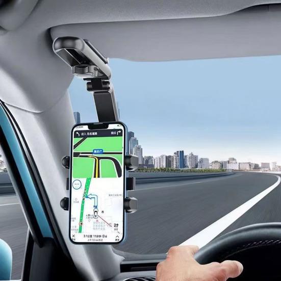 Sun Visor Phone Holder Secure Car Phone Mount Anti-Slip Clamp 360-Degree Rotatable Adjustable Car Phone Holder for Most Smartphones