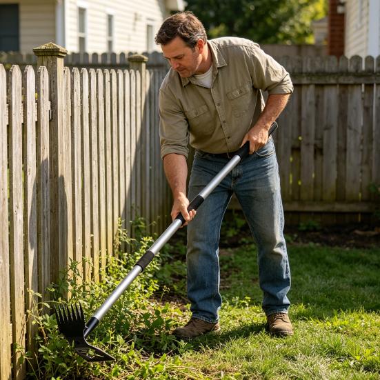 Long Handle Weed Puller Tool Heavy-Duty 2-in-1 Weeding Tool Hand Weed Rake And Hoe for Easy Weeding Soil Loosening Digging in Garden Yard Lawn