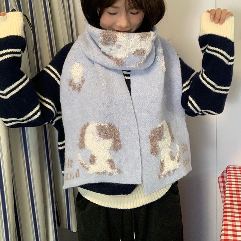 Women's Fluffy Knitted Puppy Scarf - Cozy Wool for Autumn & Winter