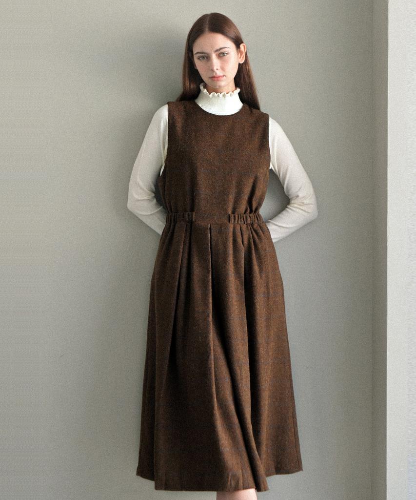 Beullangyu Warm Texture Pintuck Long Dress - Brown