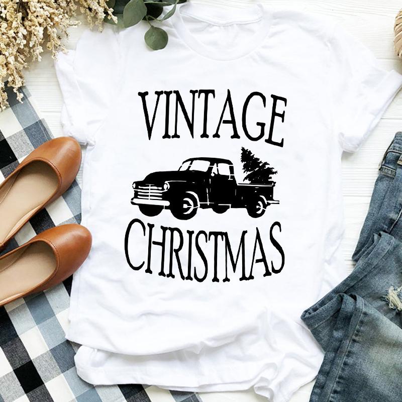 Women Lady Deer Animal Cartoon Print Printing Merry Christmas Womens Clothes Shirt T Tee For Tshirt