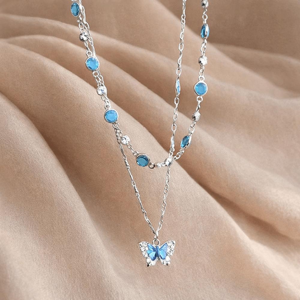 Dainty Crystal Butterfly Zircon Necklace Sweet Temperament Double-layer Necklaces Elegant Forest Necklace Daily