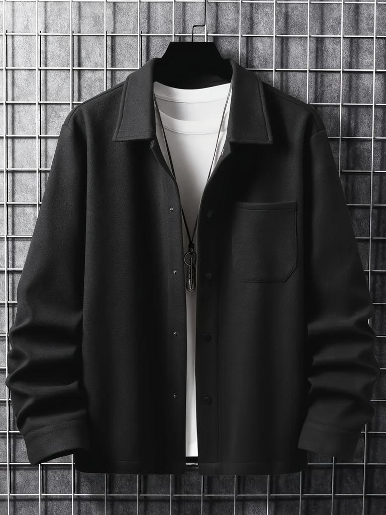 2025 New European & American Business Casual Men's Lapel Jacket - Autumn/Winter Solid Color Brushed Outerwear