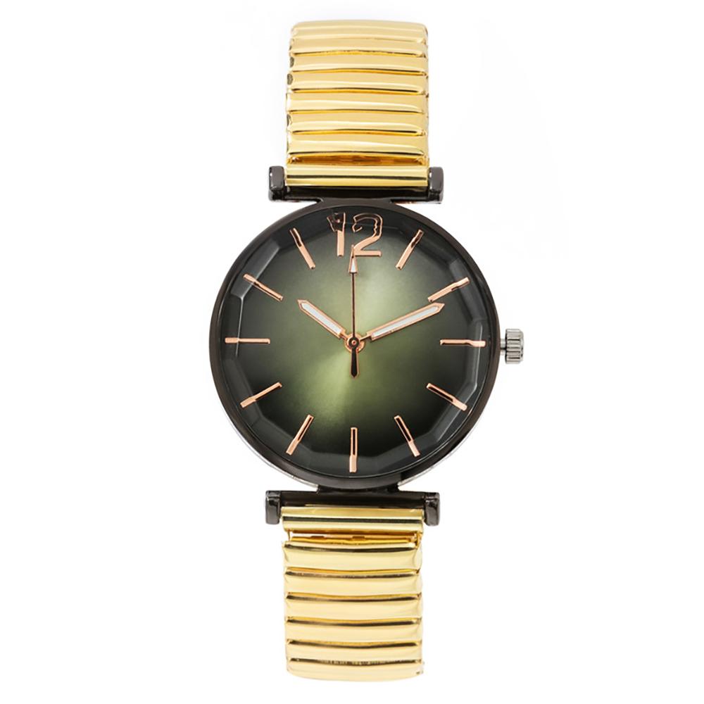 

Women Fashion Gradient Colour Round Studded Quartz Watch Casual Stainless Steel Elastic Buckleless Strap Ladies Watches Clock золотой