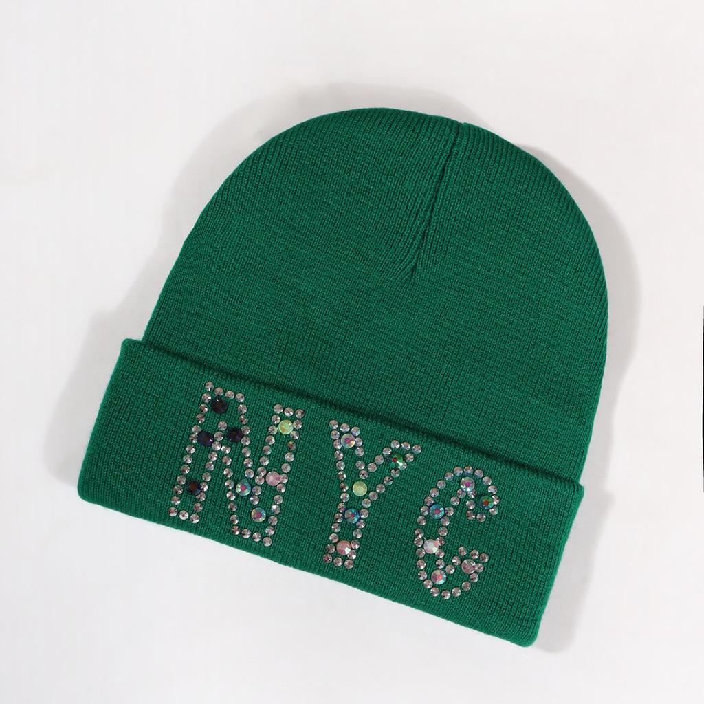 Rhinestone Nyc Letters Knit Hat For Unisex Autumn Winter Warm Cap Fashion Gift