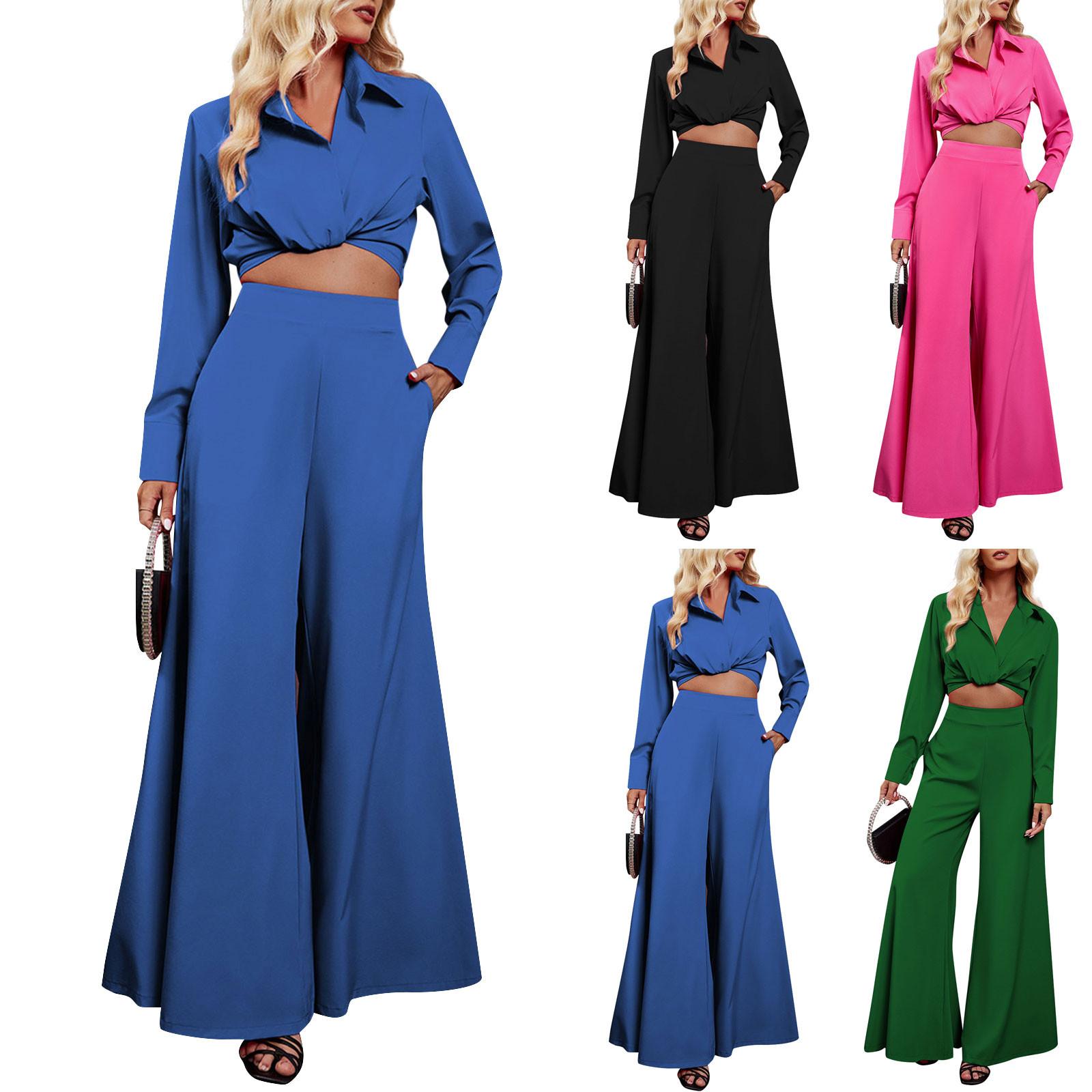 

Женская рубашка, широкие брюки, однотонный повседневный комплект из двух предметов