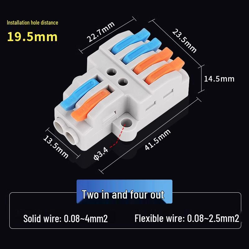 Quick Wire Connector Terminal Block with Test Hole - Junction Box, 2 Inputs, 4/6/8/12 Outputs Terminal Strip