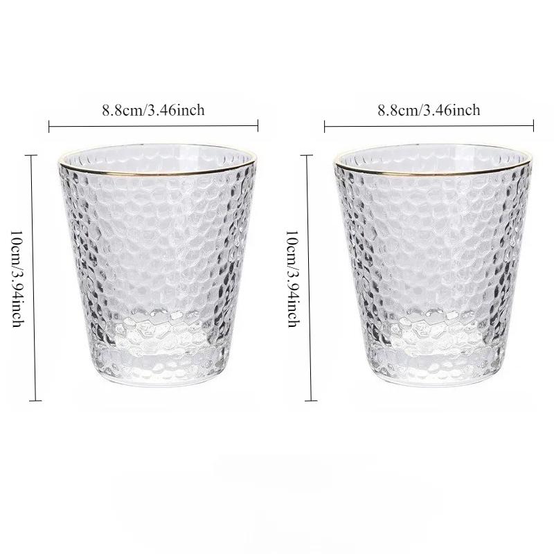 Water Cups Japanese-style Gold-edged Hammered Glass Cups Tea Brewing Cups Beverage Juice Cups Cocktail Glass Whisky Glass Gift 2pcs