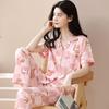New pajamas women's summer short-sleeved trousers 100% pure cotton thin women's casual lapel mother loungewear set summer