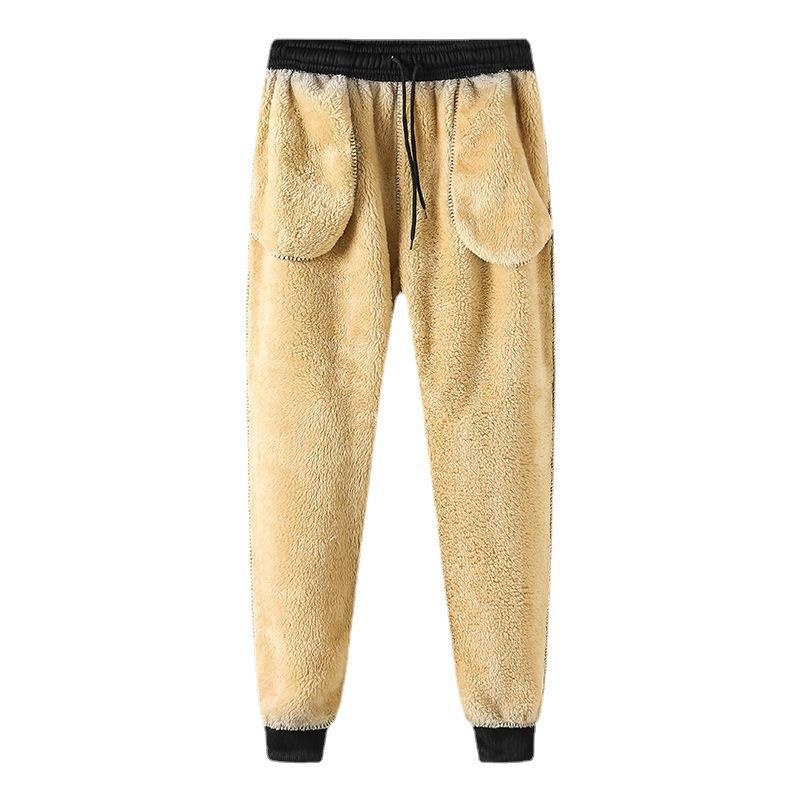 Tuta Sportiva Invernale da Uomo Taglie Forti in Pelle d'Agnello con Felpa con Cappuccio Foderata in Velluto e Pantaloni Casual