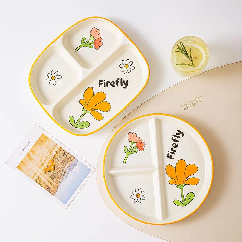 Ceramic Portion Control Diet Plate Divided Dessert Snack Serving Dish Platter for Balanced Meal Food Separator Appetizer Tray