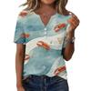 Women Casual V Neck Short Sleeve Button Front T Shirt Lobster Print Lightweight Summer Top