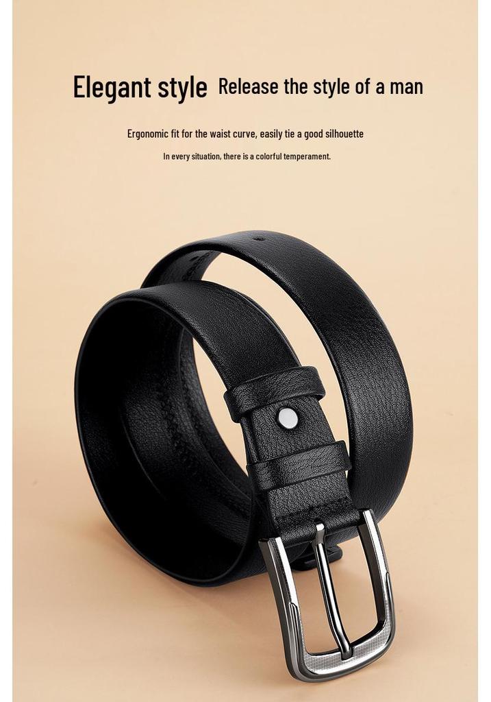 Men's Genuine Leather 3.8cm Pin Buckle Lychee Pattern Belt Jeans Accessory
