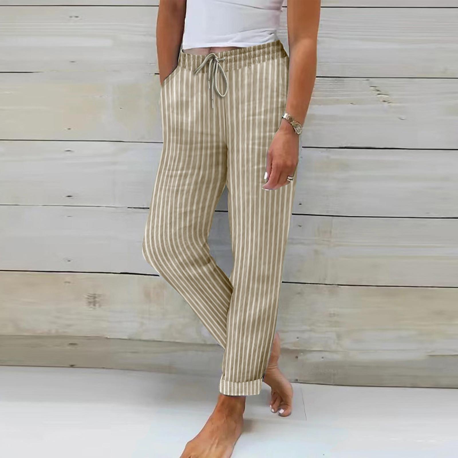 

Повседневные брюки с полосатым принтом Трендовые летние спортивные брюки Фитнес-брюки для бега M хаки