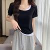 Women's Plus Size Square Neck Short Sleeve Two-Piece Look Cropped Top - Summer Slimming Chic Style