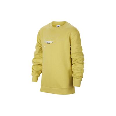 Nike Sportswear Club Logo Crewneck Casual Long Sleeve Kids Tops Saturn-Gold FN9095700