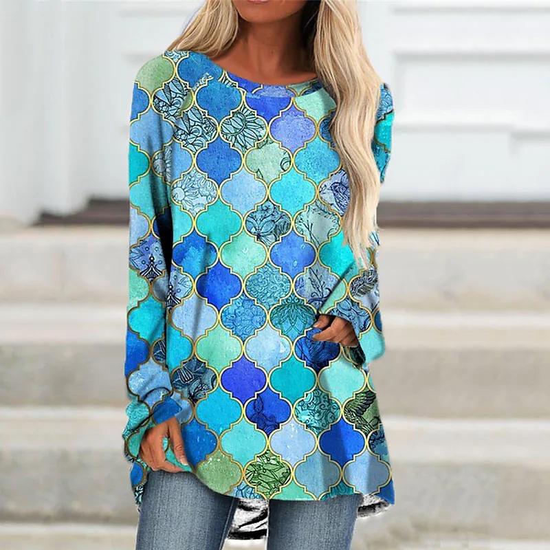 

Жен. Футболка Футболка В клетку Топы Контрастных цветов Пэчворк С принтом Выходные Длинный рукав Круглый вырез Праздник На каждый день Классический Классический Essential XS-8XL 8XL