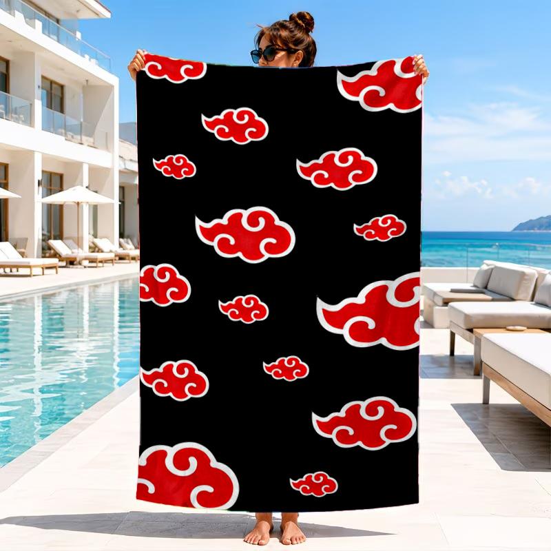 Anime Red Clouds On Black Background Beach Towel, Microfiber Beach Towel, Perfect For Pool, Beach, Travel, Home Decor Beach Party Fan Gifts