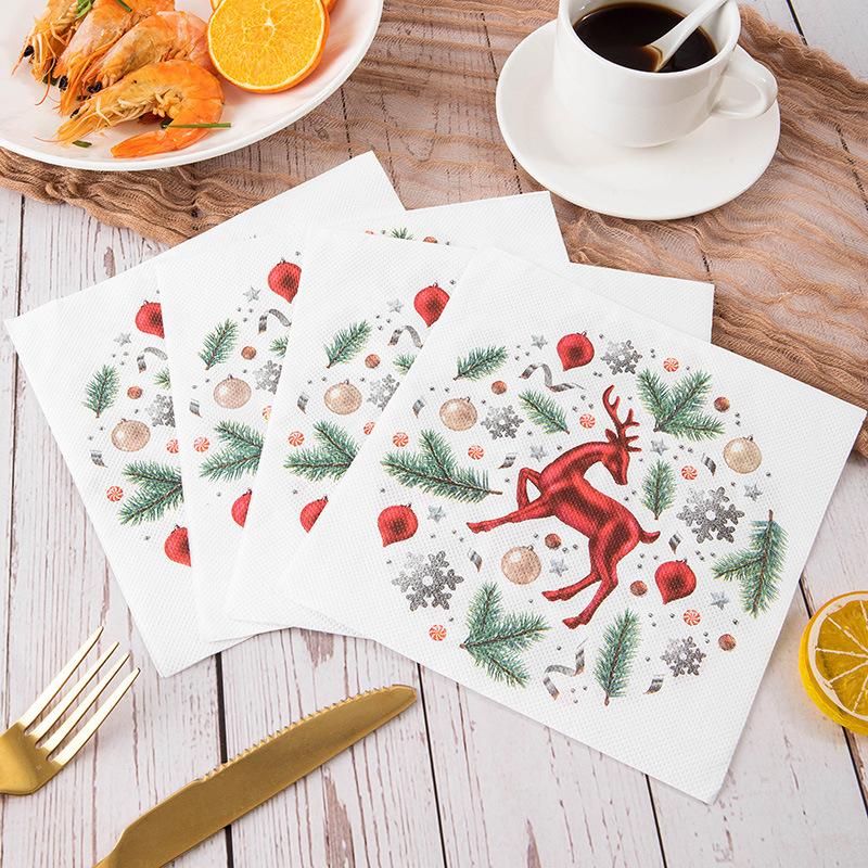 20pcs Printed Napkin New Christmas Day Decoration Elk Square Tissue Paper Party Printed Tissue Christmas Scene Decoration