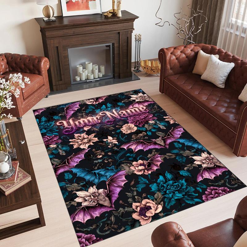 Gothic Theme Crystal Velvet Floor Rug Personalized Custom Name Text Warm Carpet Home Decoration