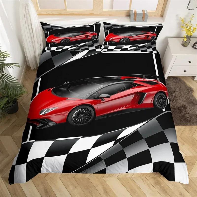 Racing Car Duvet Cover Kids Extreme Sports Game Quilt Cover Twin For Boys Microfiber Cool Speed Automobile Honeycomb Bedding Set