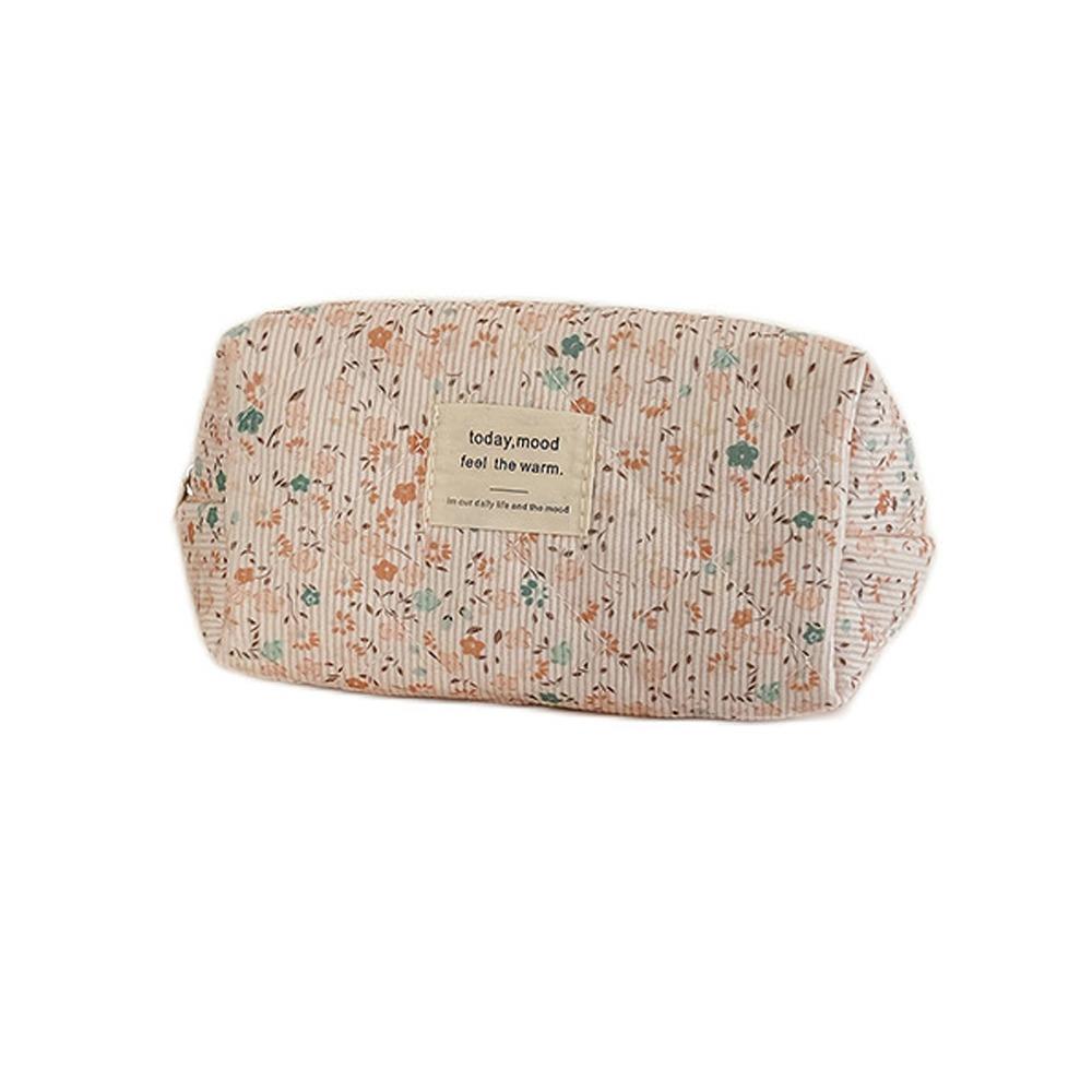 Ins Style Korduroy Ästhetischer Kosmetik-Organizer Große Kapazität Reißverschluss Floral Make-up Tasche Hautpflege Clutch Kosmetik