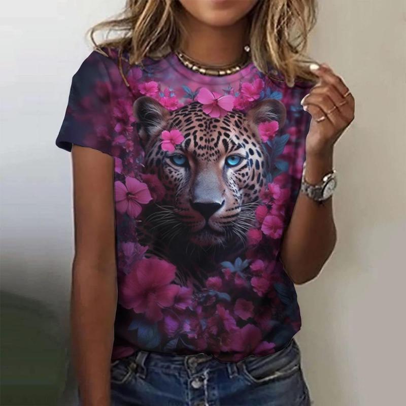 Summer Fashion Women's T-shirt Animal Flower Pattern 3D Print Casual Loose Outdoor Girl Short Sleeve Tees Top Pullover Clothing