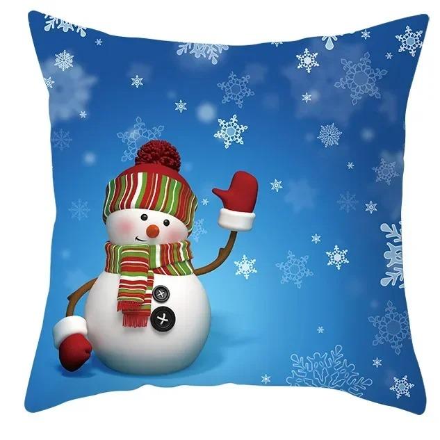 Winter Blue Christmas Pillowcase Home Snowflake Snowman Tree Pillowcase Home Decoration Cushion Cover